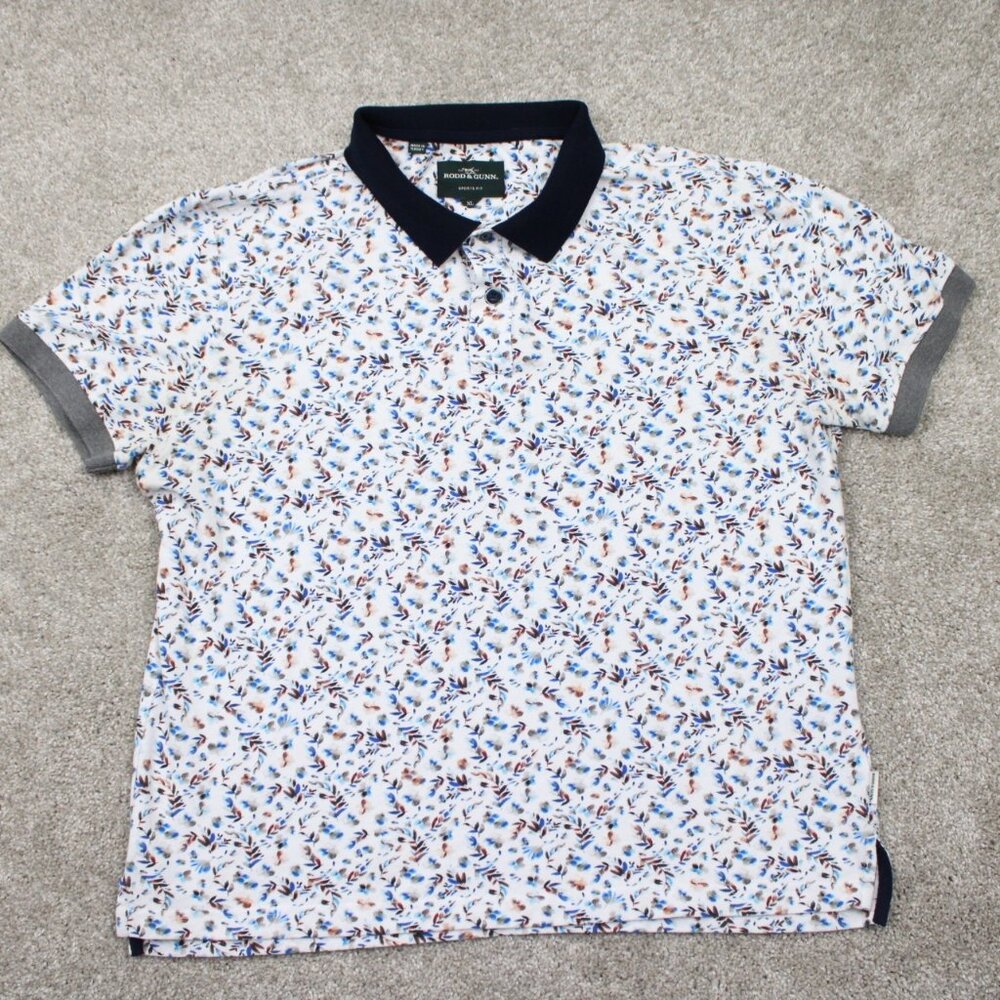 Rodd & Gunn White Floral Polo with Navy Collar